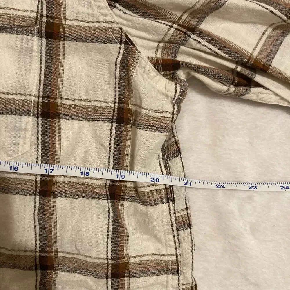 Lucky Brand Men's Brown and Cream Plaid Button Up Flannel Shirt Size Large